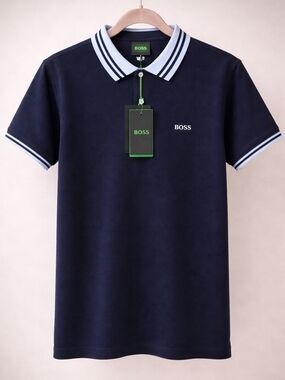 SOLD‼️‼️BOSS Navy Polo Shirt with Contrast Stripe Collar